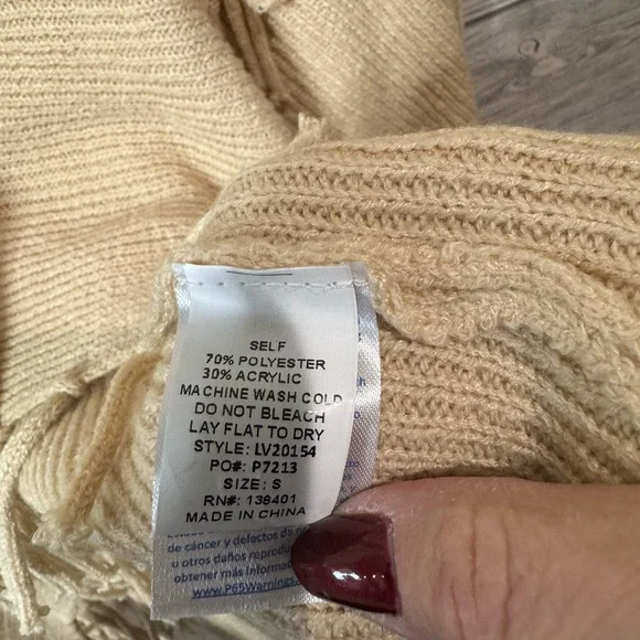 Cream/Tan color Long Duster with Fringe, Open front Cardigan, Size Small - Picture 4 of 7